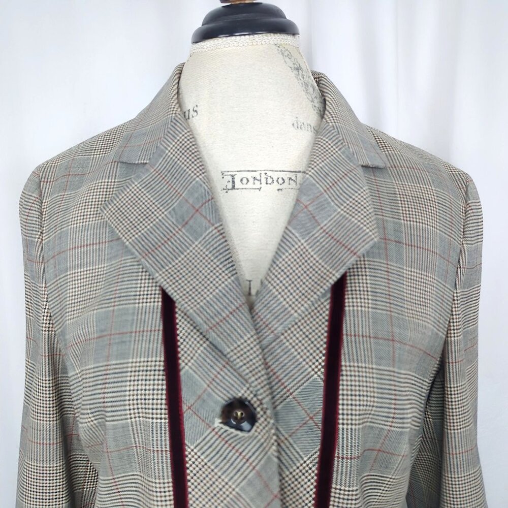 Vintage 90s Louis Feraud Blazer 8 Medium Gray Plaid - Picture 2 of 8
